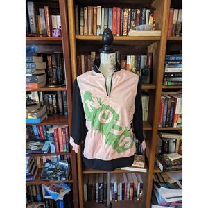 Nous pink black and rhinestone top 3/4 sleeve zip collar sz 5 fr